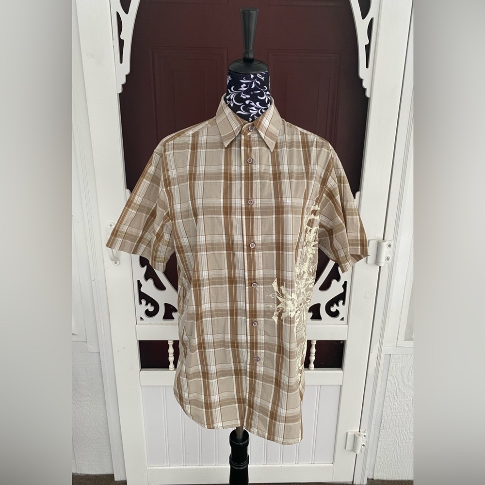 Beverly Hills Polo Club Women’s Plaid Pleated Button Up Shirt Size Medium